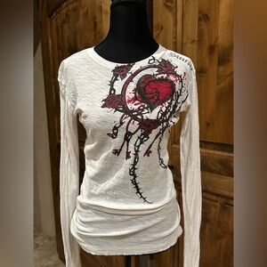 Sinful White and Red Heart Graphic Long Sleeve Top